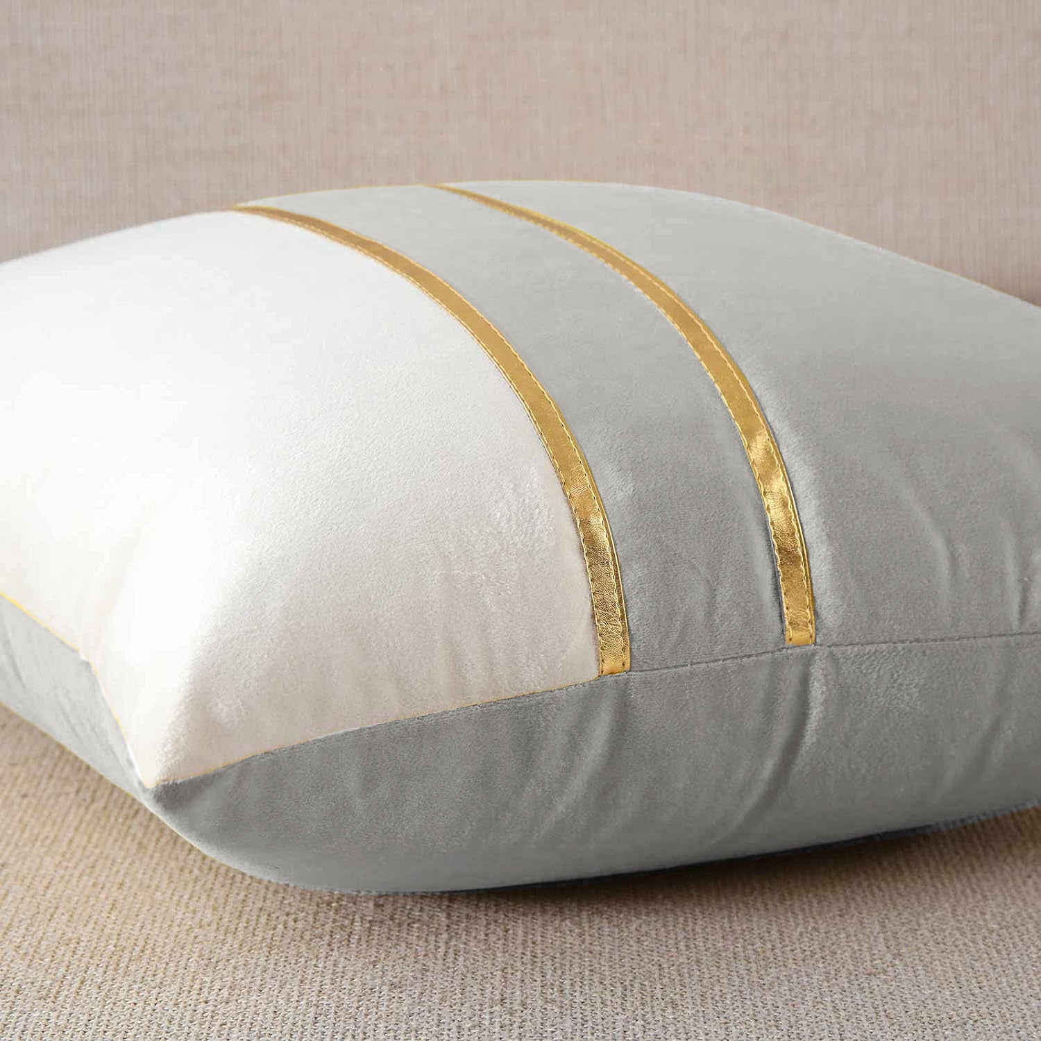 Premium Velvet Set of 2 Decorative Throw Pillow/Cushion Covers with Gold Stripes