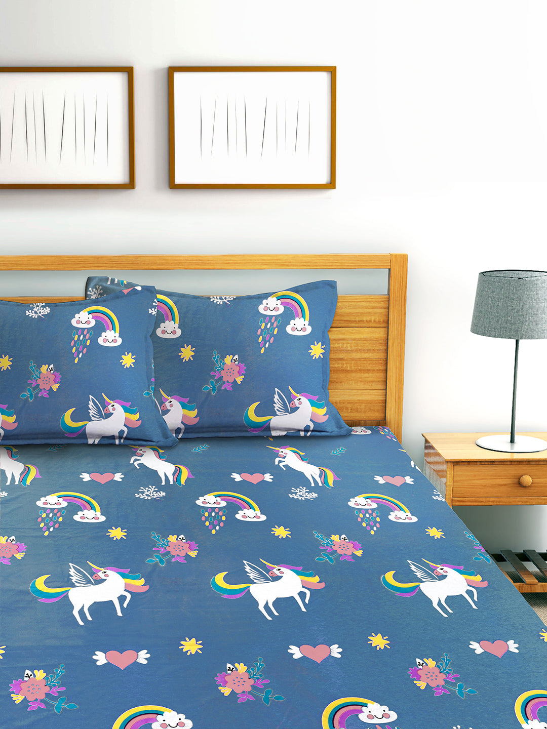 Glace Cotton Kids Cartoon Flat Double Bedsheet with 2 Pillow Covers