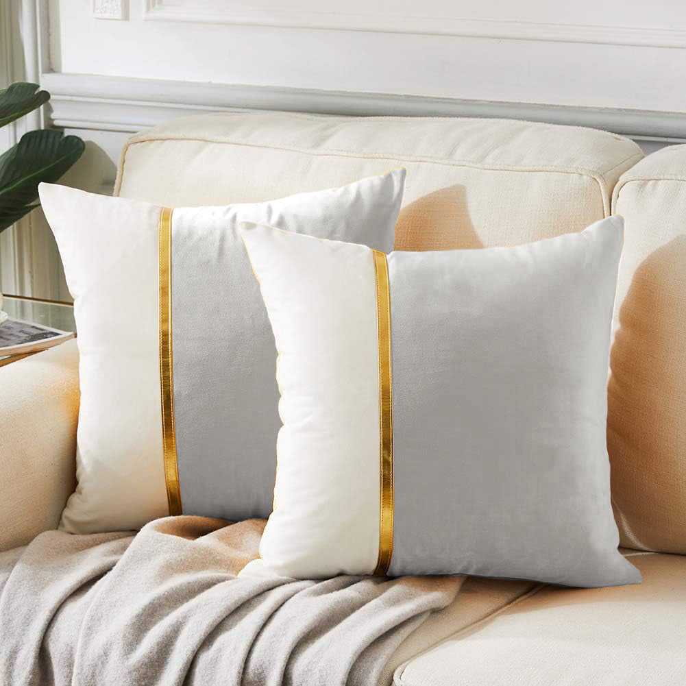 Premium Velvet Set of 2 Decorative Throw Pillow/Cushion Covers with Gold Stripe