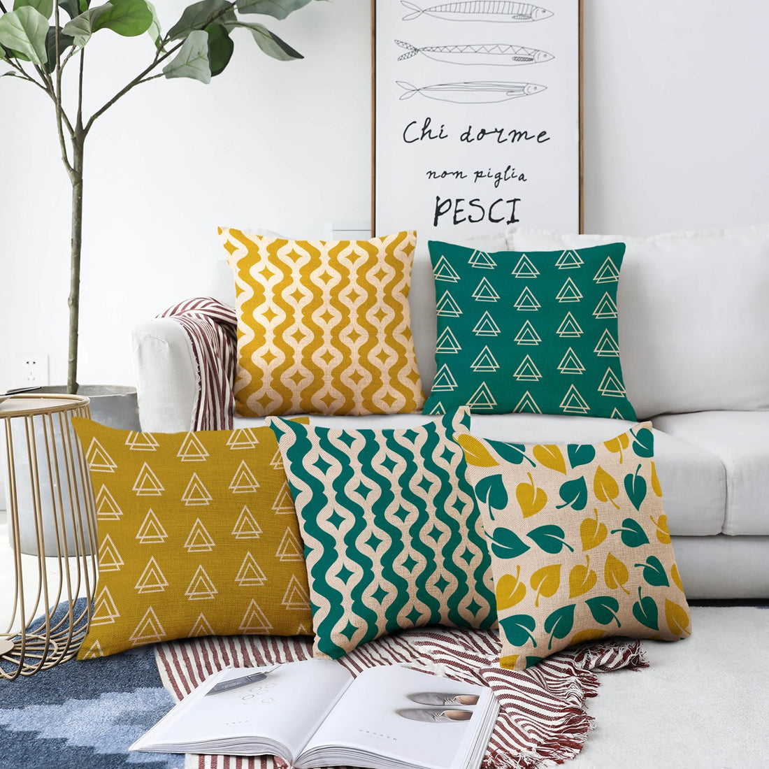 Set of 5 Jute Throw Pillow/Cushion Covers