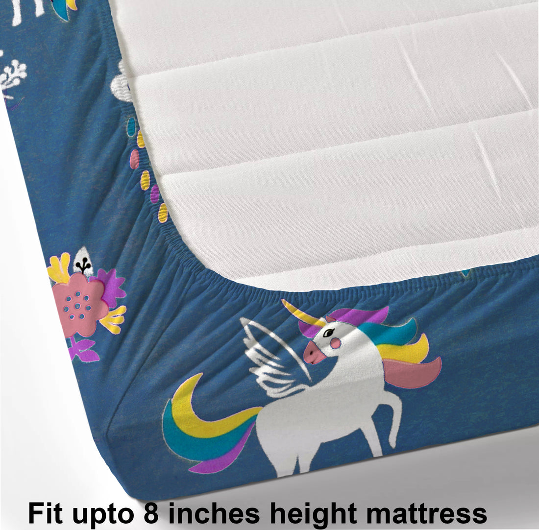 Glace Cotton Abstract Flat Fitted Bedsheet with 2 Pillow Covers