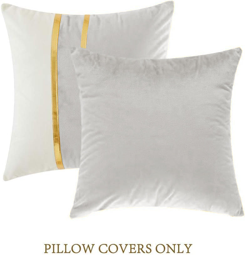 Premium Velvet Set of 2 Decorative Throw Pillow/Cushion Covers with Gold Stripes