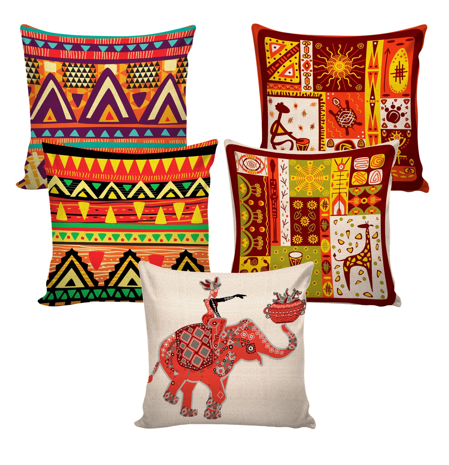 Set of 5 Jute Throw Pillow/Cushion Covers