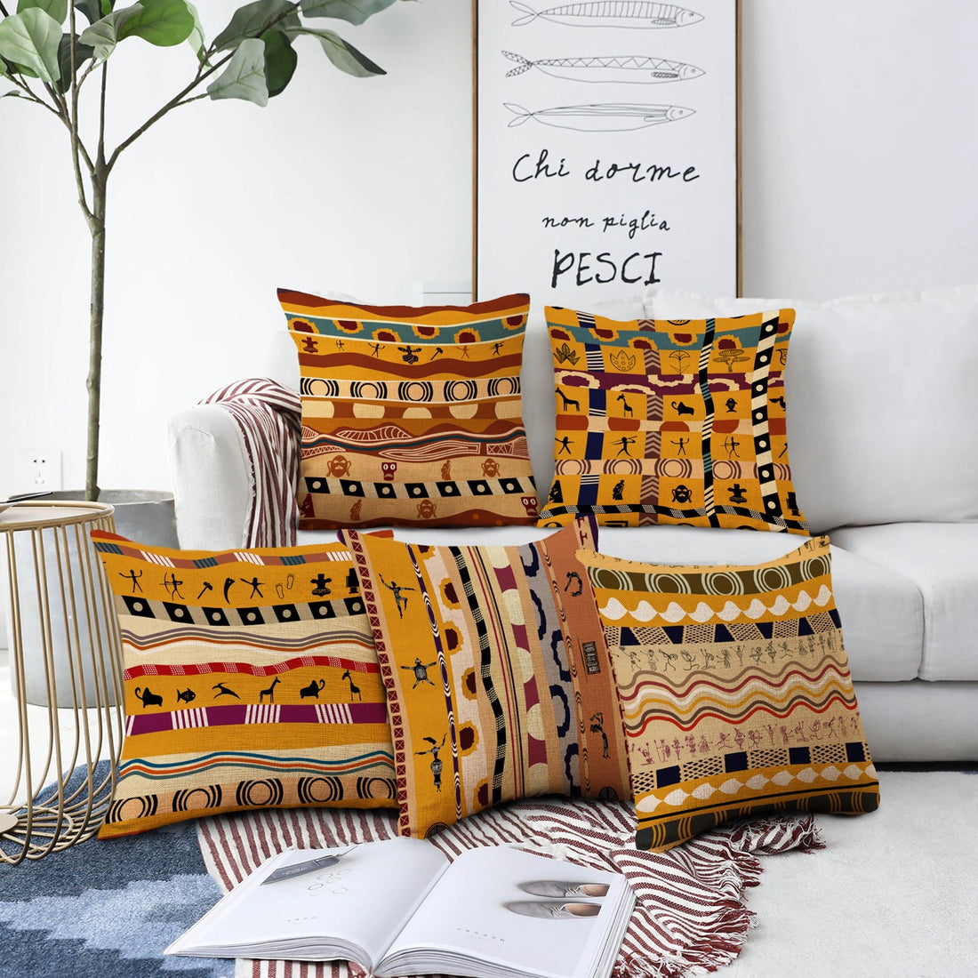 Set of 5 Jute Throw Pillow/Cushion Covers