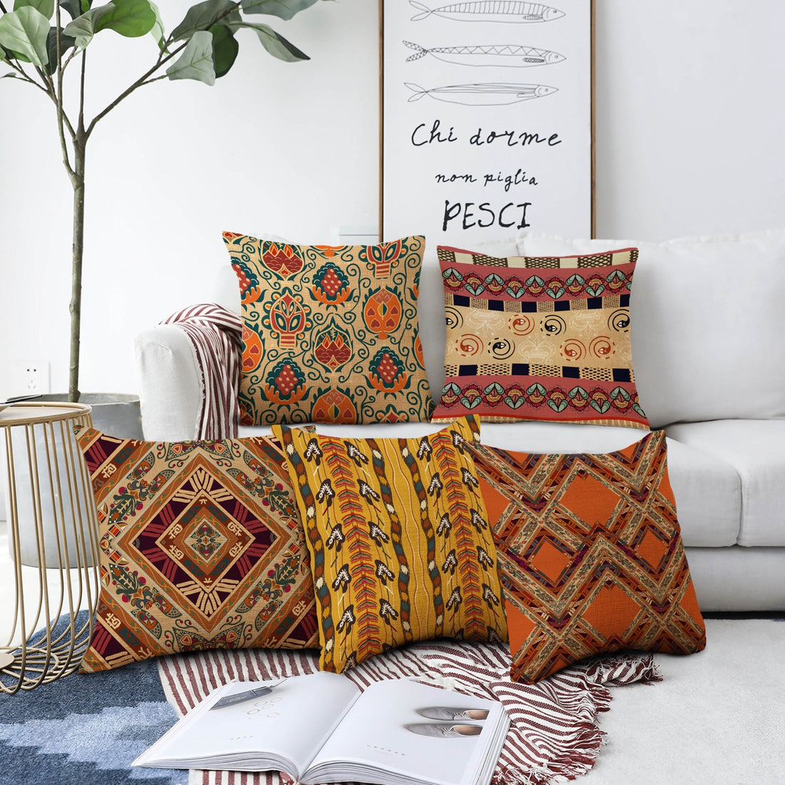 Set of 5 Jute Throw Pillow/Cushion Covers