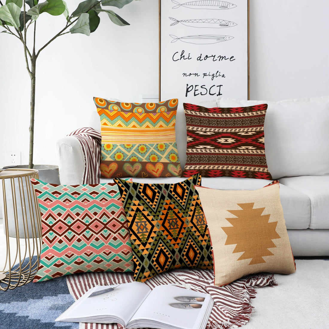 Set of 5 Jute Throw Pillow/Cushion Covers