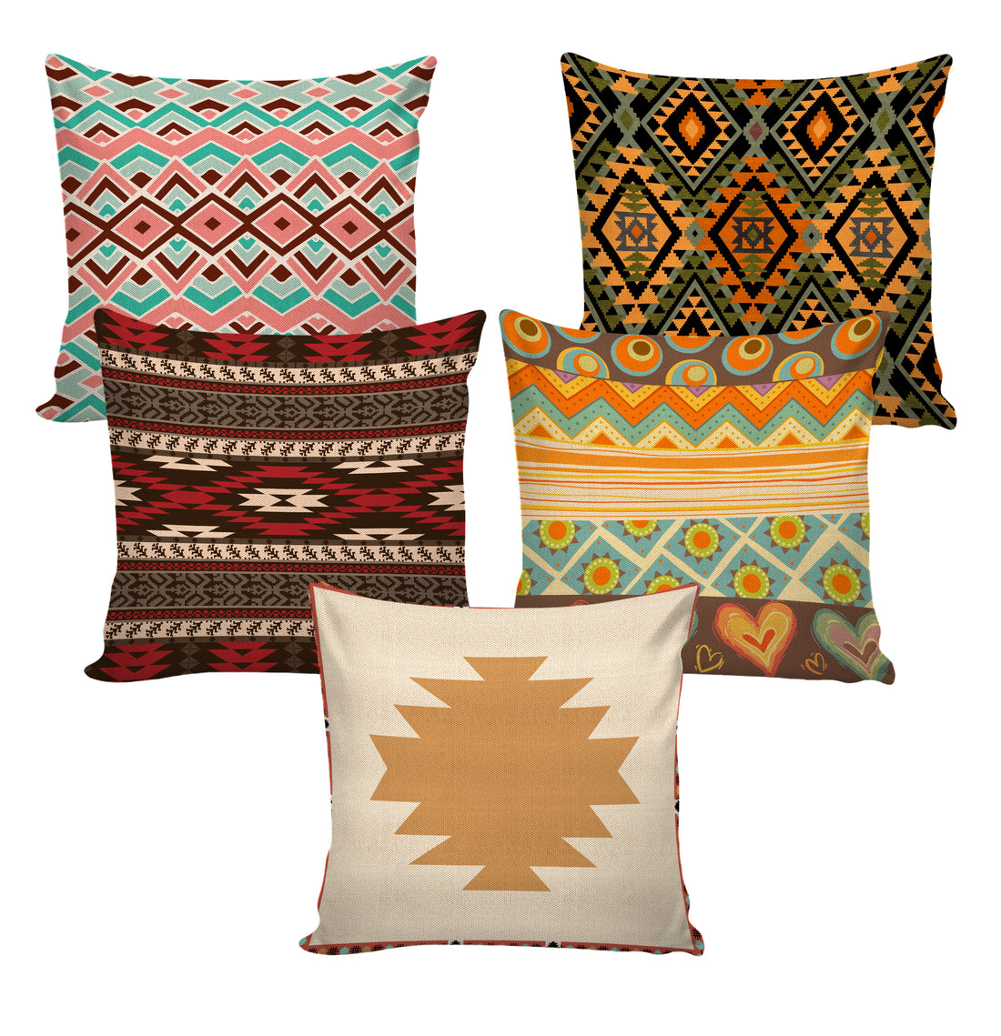 Set of 5 Jute Throw Pillow/Cushion Covers