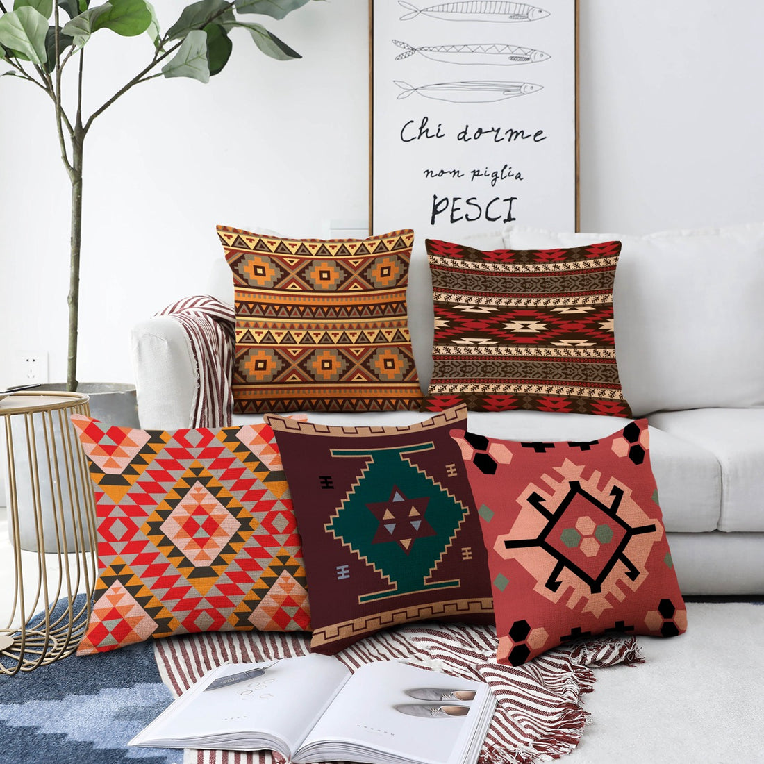 Set of 5 Jute Throw Pillow/Cushion Covers
