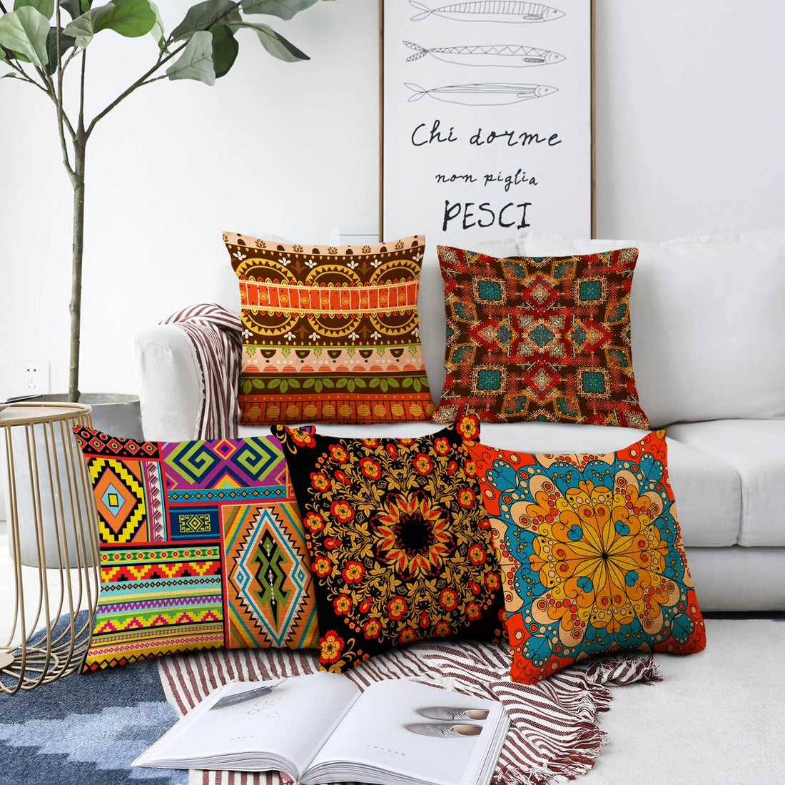 Set of 5 Jute Throw Pillow/Cushion Covers