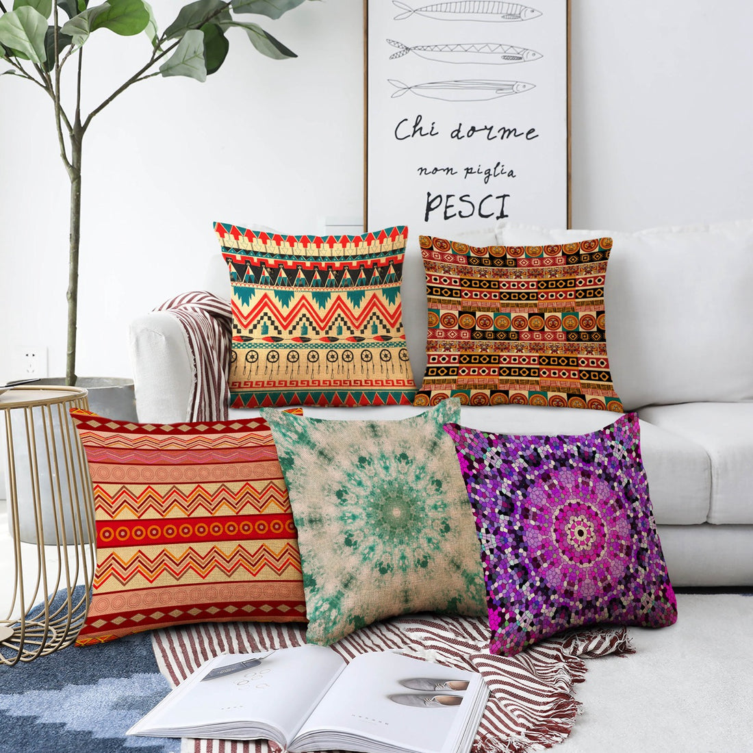 Set of 5 Jute Throw Pillow/Cushion Covers