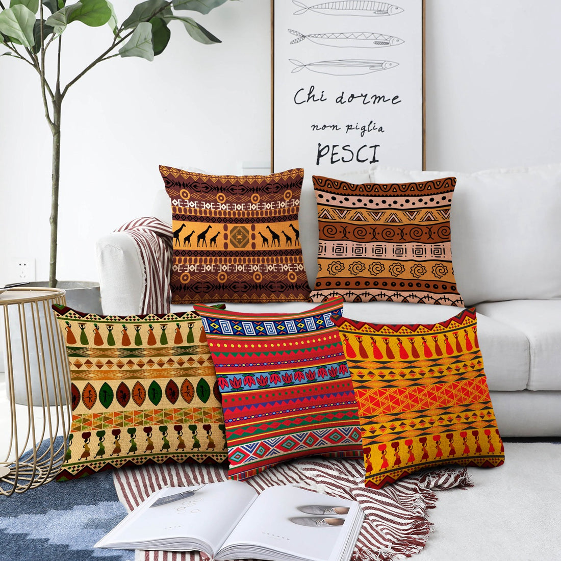 Set of 5 Jute Throw Pillow/Cushion Covers