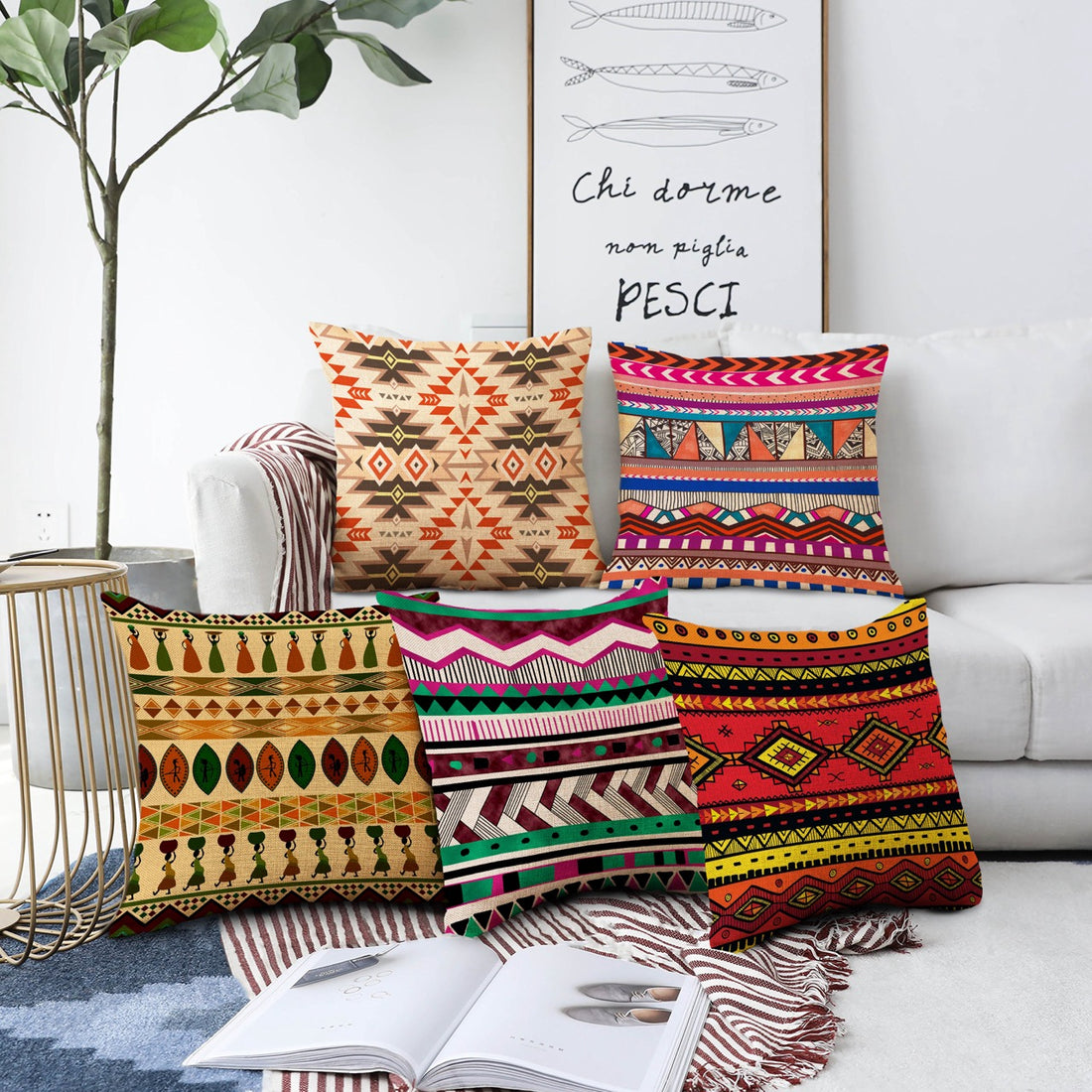 Set of 5 Jute Throw Pillow/Cushion Covers