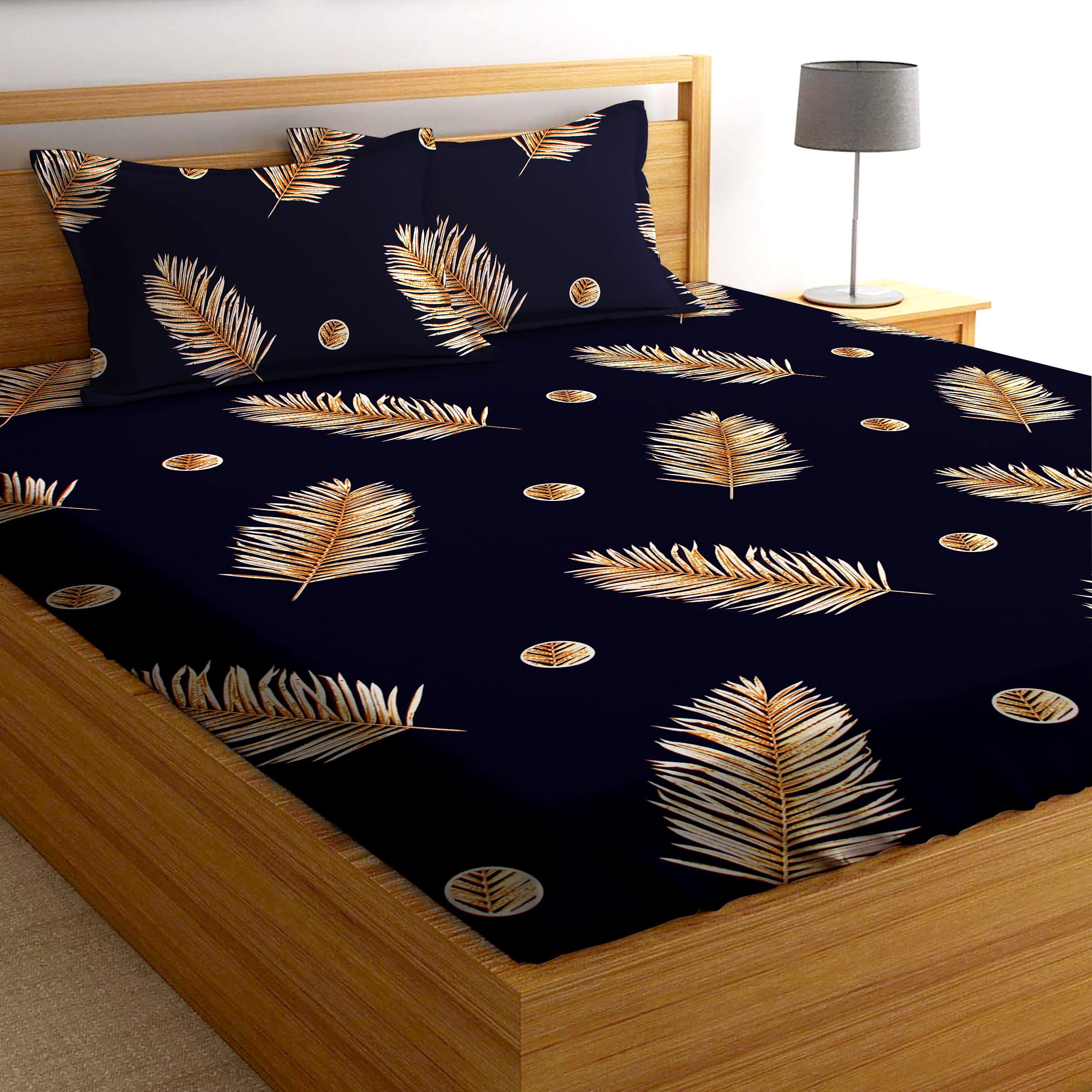 Glace Cotton Abstract Flat Double Bedsheet with 2 Pillow Covers