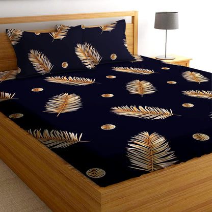 Glace Cotton Abstract Flat Double Bedsheet with 2 Pillow Covers