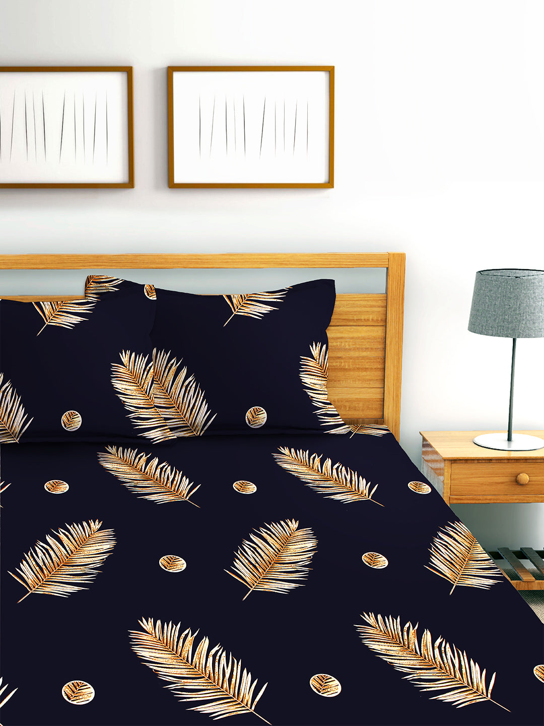 Glace Cotton Abstract Flat Double Bedsheet with 2 Pillow Covers