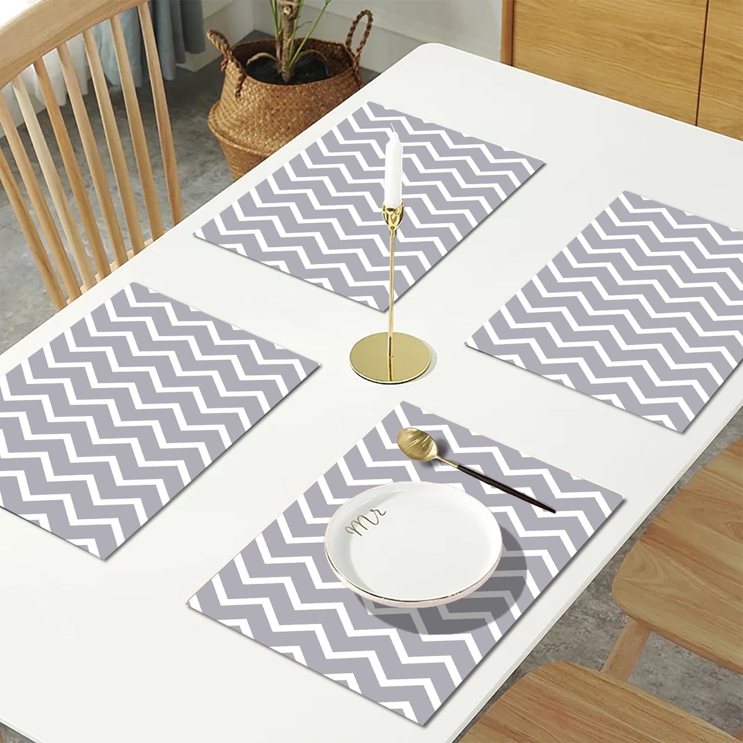 Grey Geometric HD Printed 4 Pcs Table Place Mat