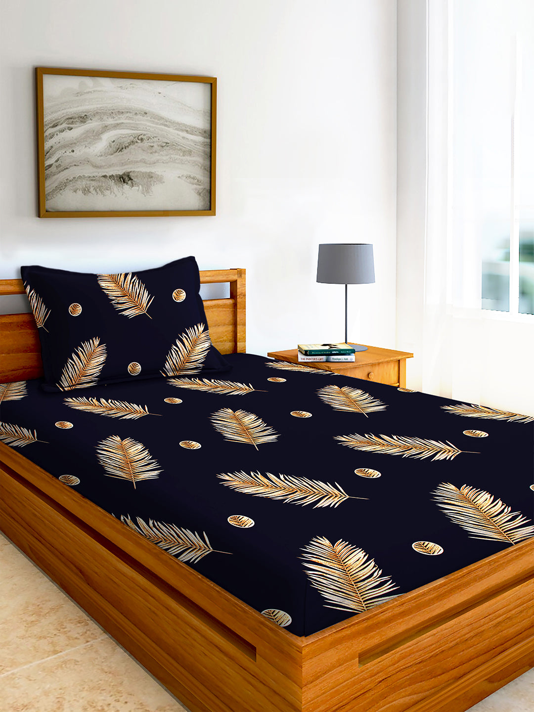 Glace Cotton Abstract Flat Double Bedsheet with 2 Pillow Covers