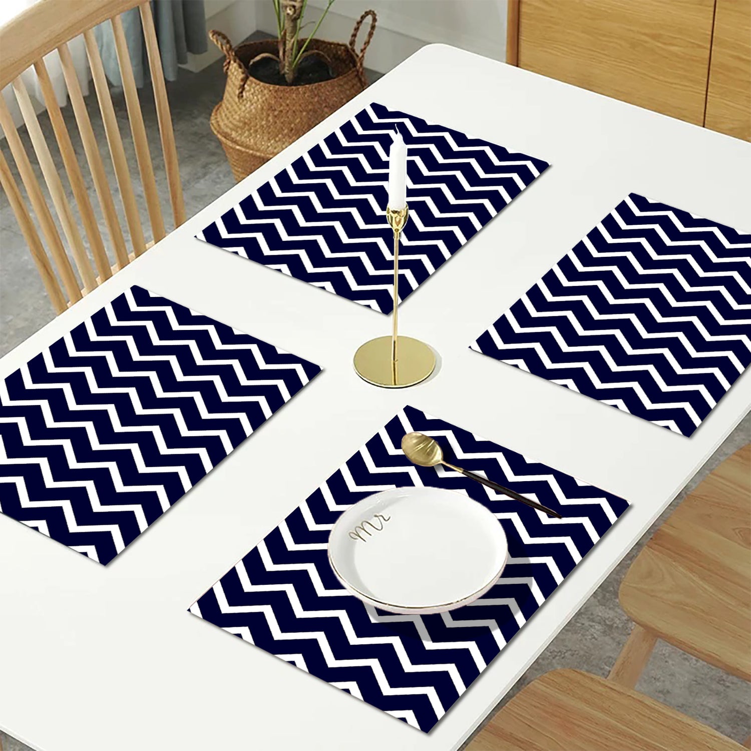 Blue Geometric HD Printed 4 Pcs Table Place Mat