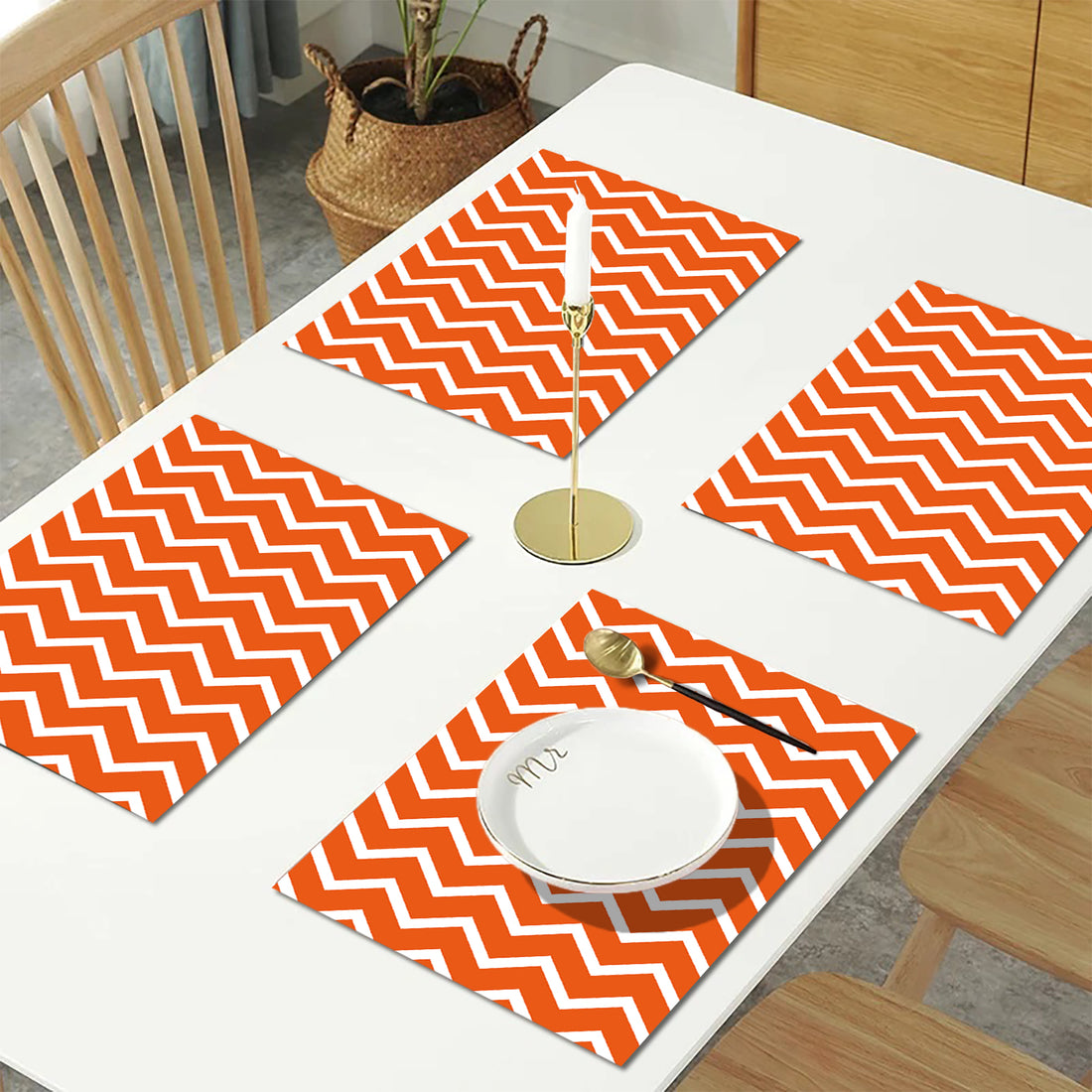 Orange Geometric HD Printed 4 Pcs Table Place Mat