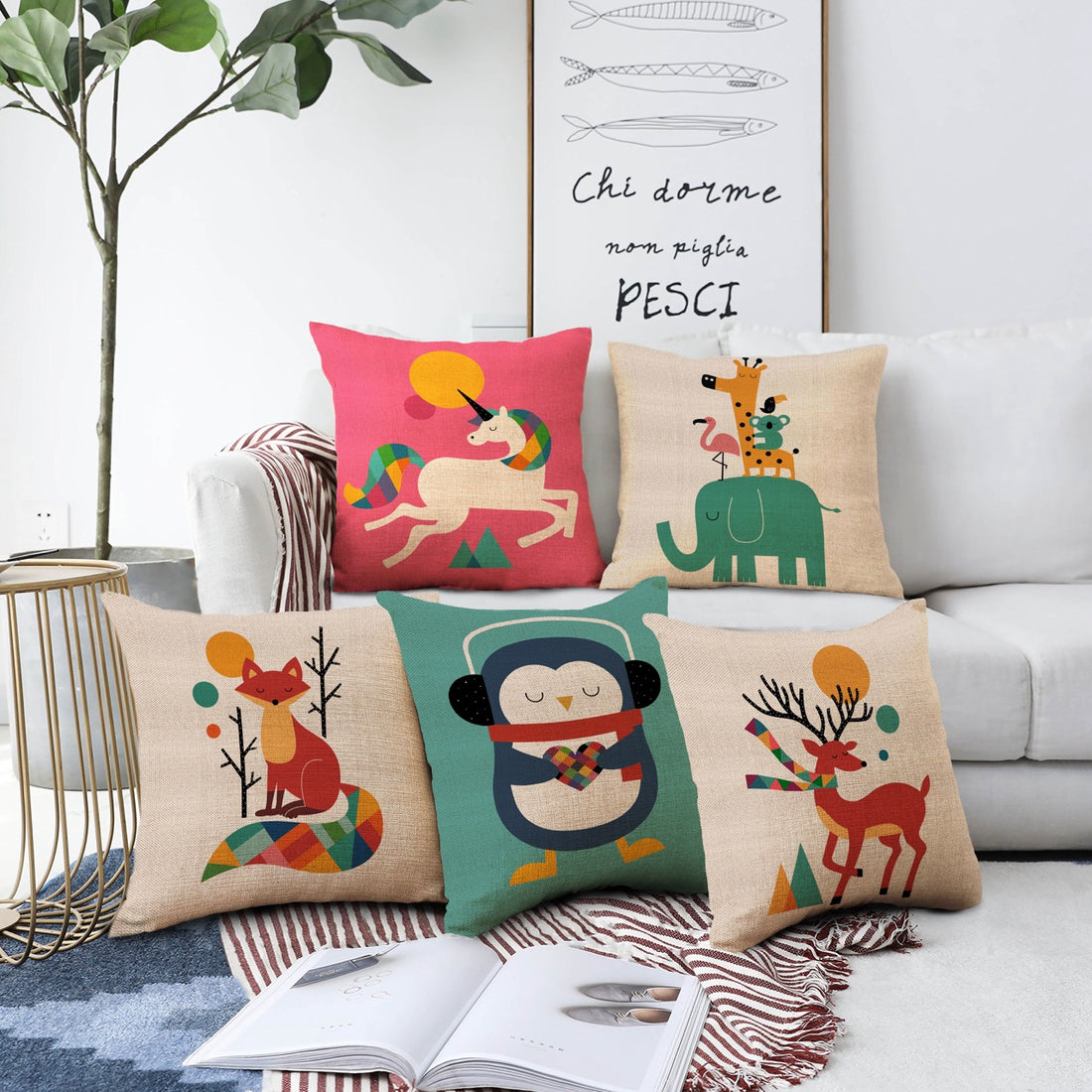 Set of 5 Jute Throw Pillow/Cushion Covers