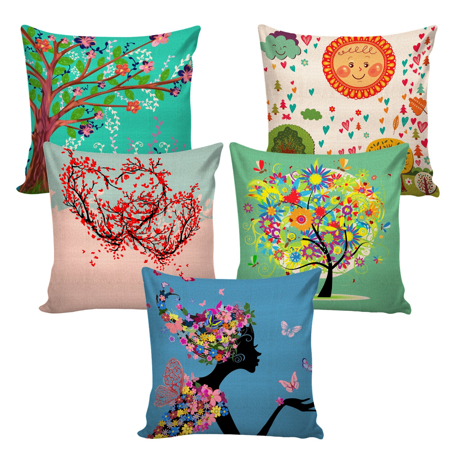 Set of 5 Jute Throw Pillow/Cushion Covers