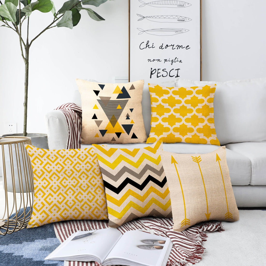 Set of 5 Jute Throw Pillow/Cushion Covers