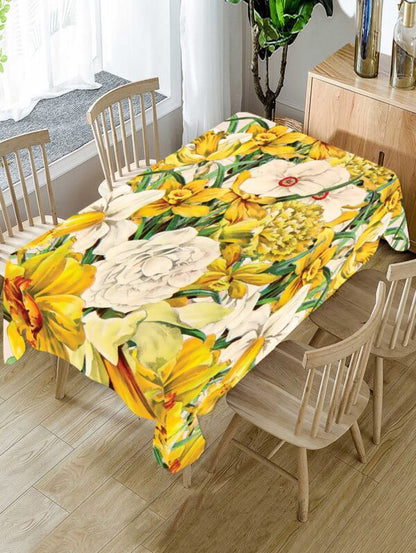 Yellow Floral Polyster Table Cover Cloth