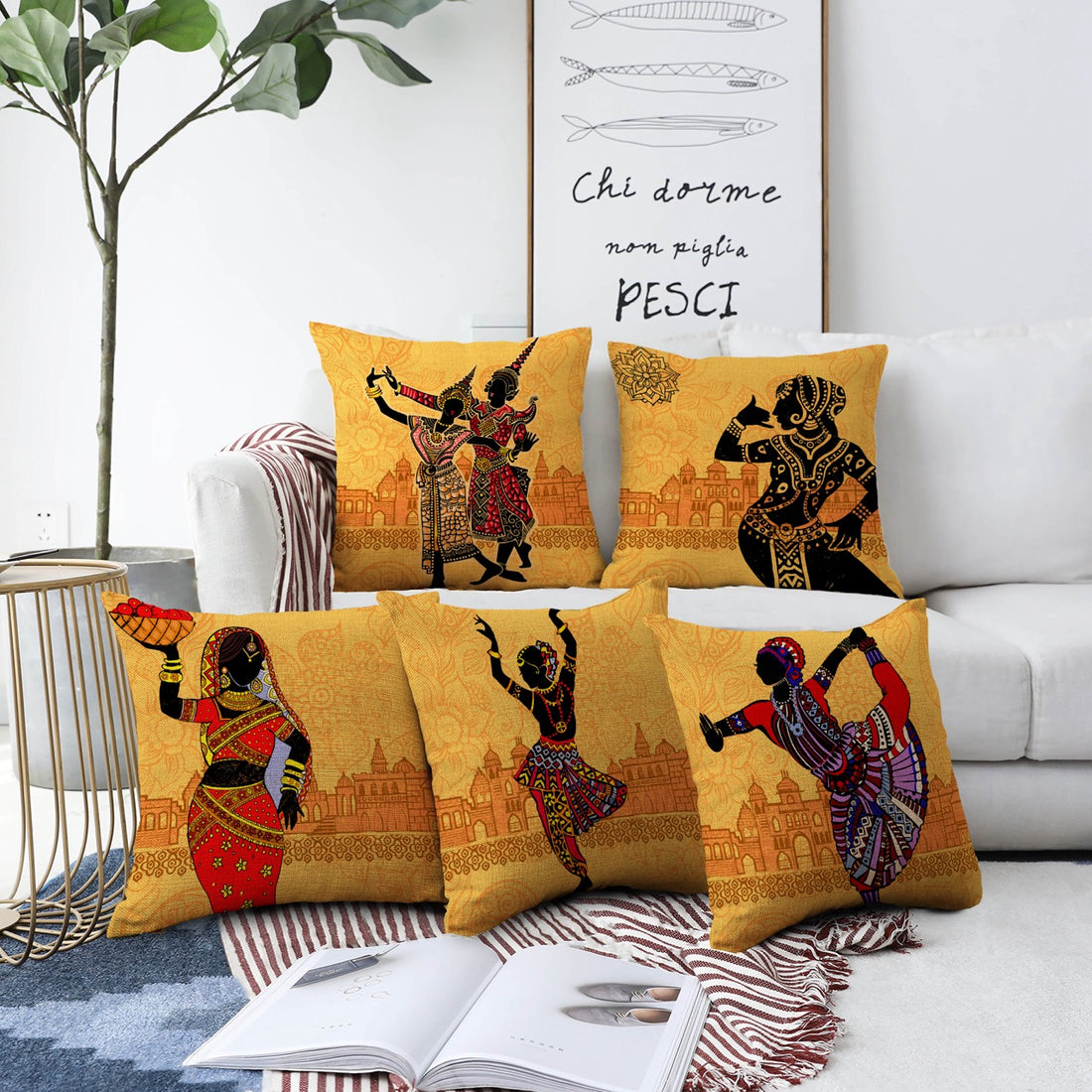 Set of 5 Jute Throw Pillow/Cushion Covers