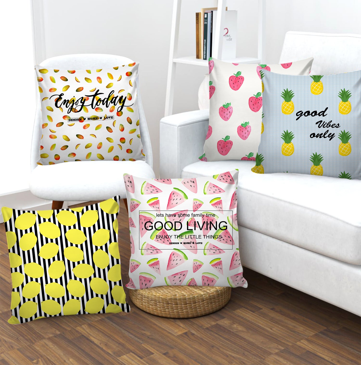 Set of 5 Digital Printed Hand Stitched Throw Pillow/ Cushion Covers