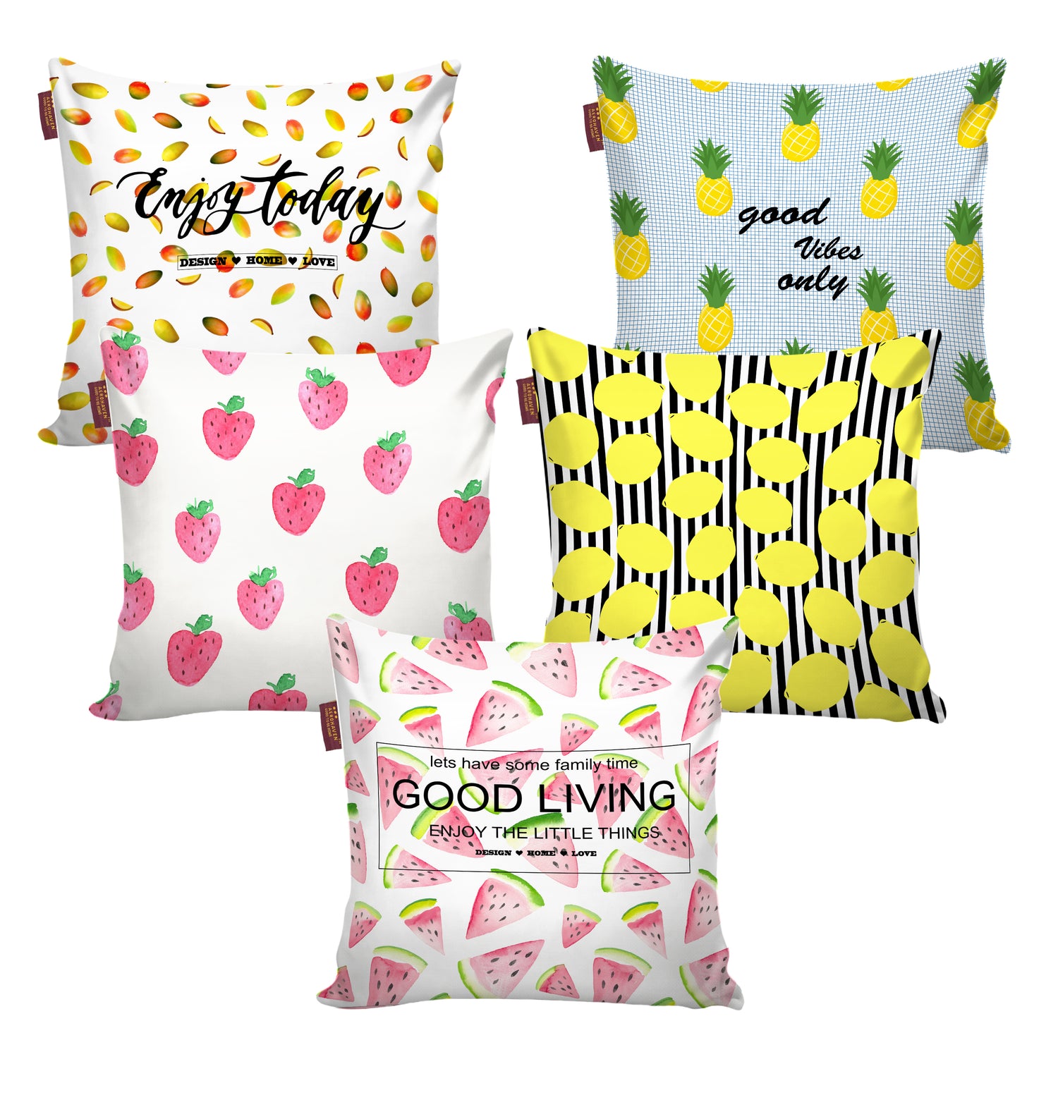 Set of 5 Digital Printed Hand Stitched Throw Pillow/ Cushion Covers