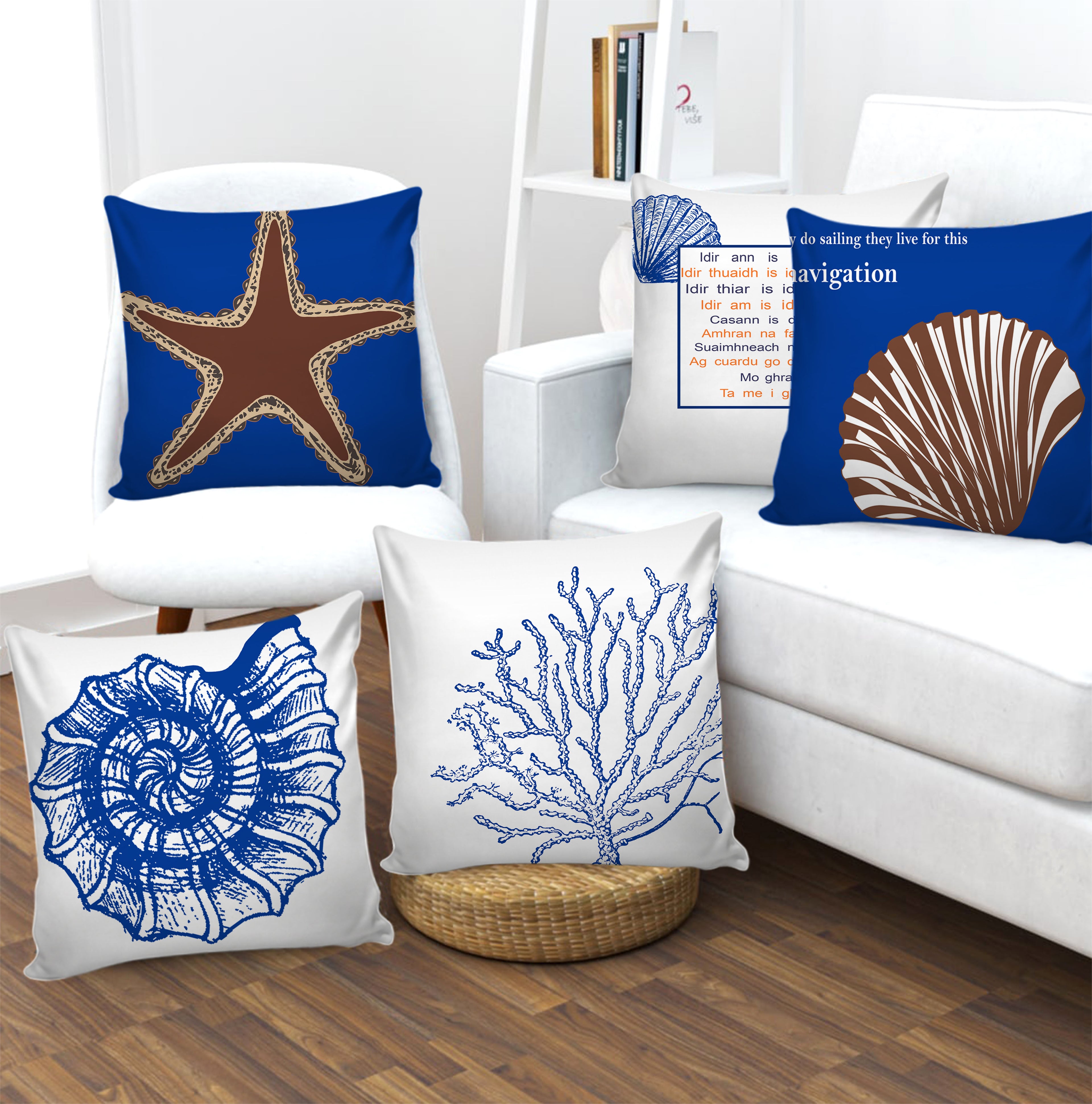 Set of 5 Digital Printed Hand Stitched Throw Pillow/ Cushion Covers