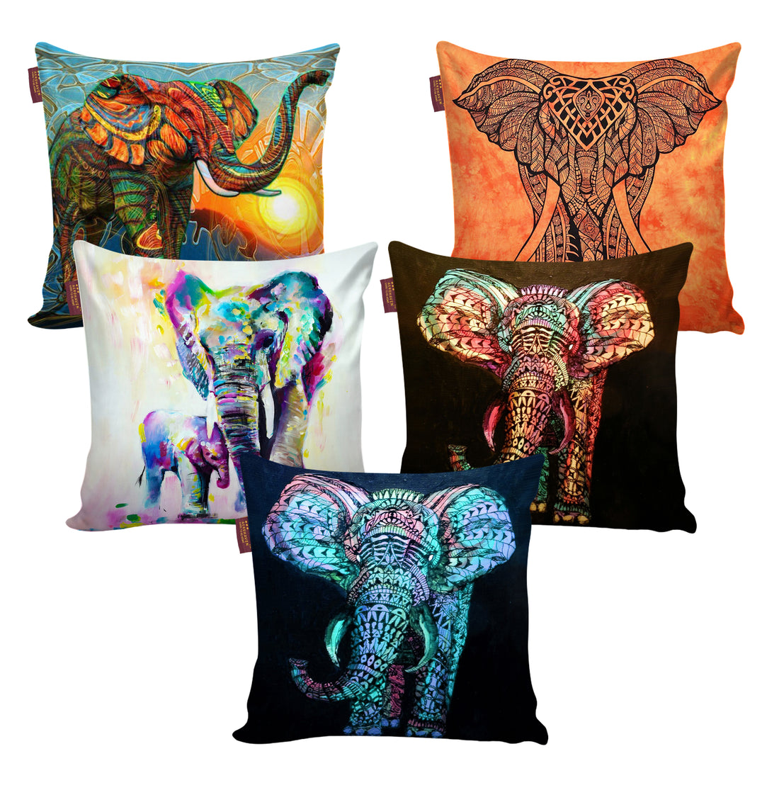 Set of 5 Digital Printed Hand Stitched Throw Pillow/ Cushion Covers