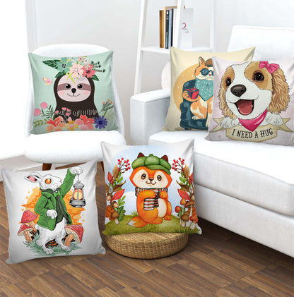 Set of 5 Digital Printed Hand Stitched Throw Pillow/ Cushion Covers