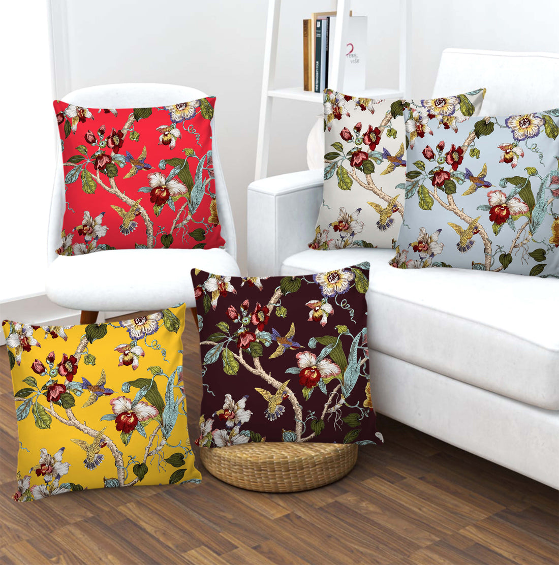 Set of 5 Digital Printed Hand Stitched Throw Pillow/ Cushion Covers