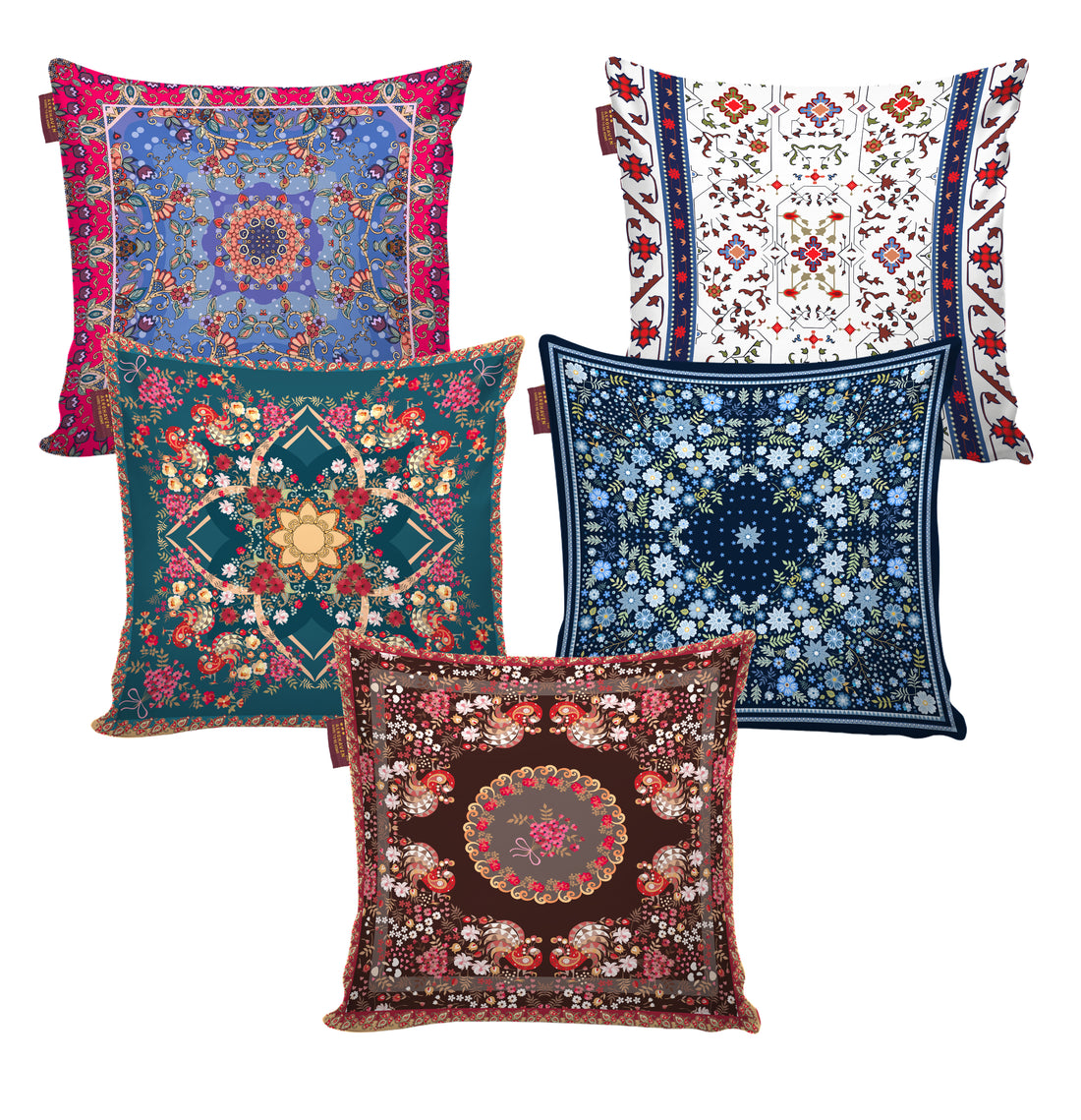 Set of 5 Digital Printed Hand Stitched Throw Pillow/ Cushion Covers
