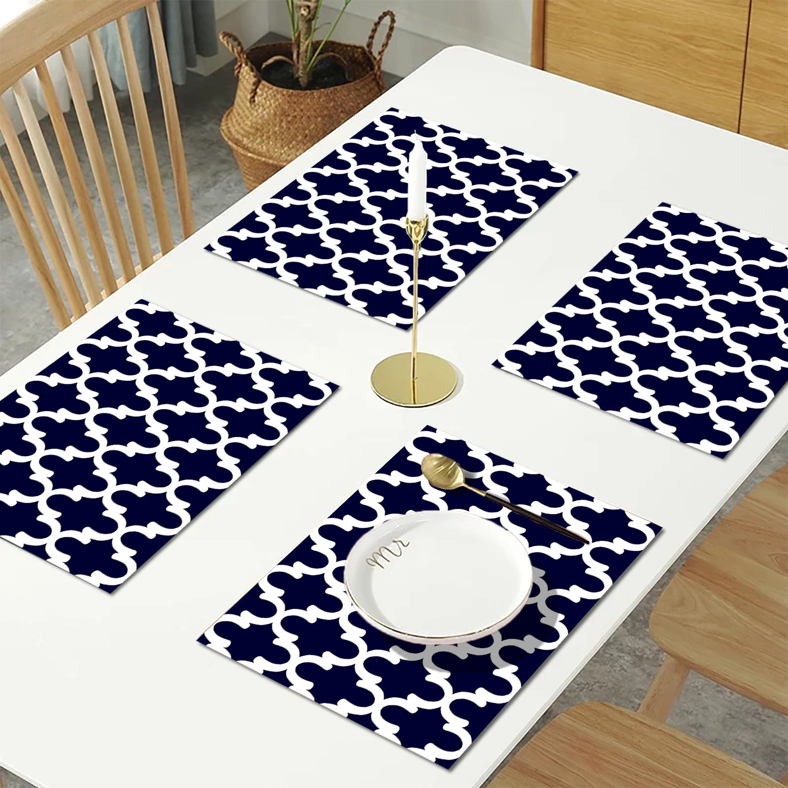 Blue Abstract HD Printed 4 Pcs Table Place Mat