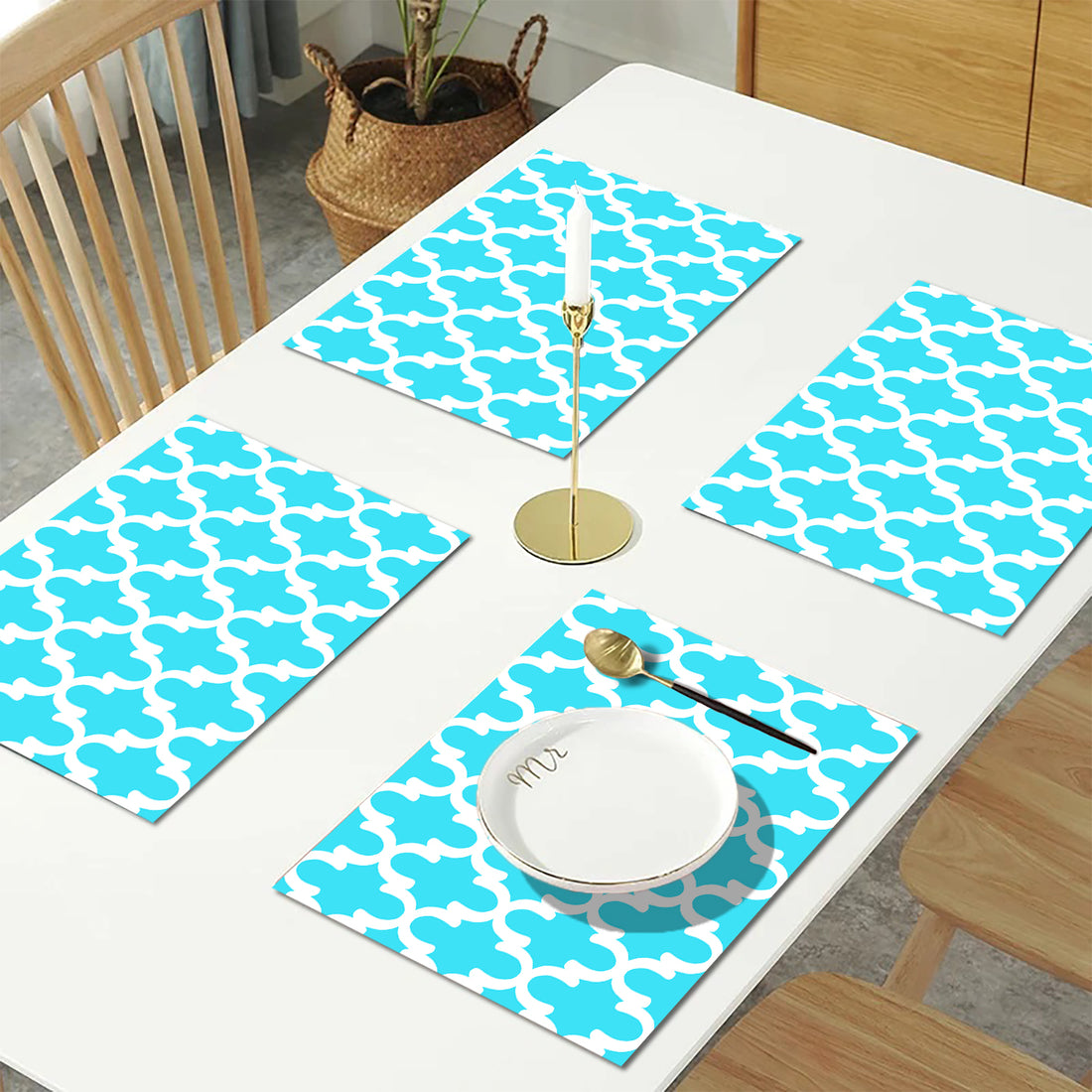 Aqua Abstract HD Printed 4 Pcs Table Place Mat