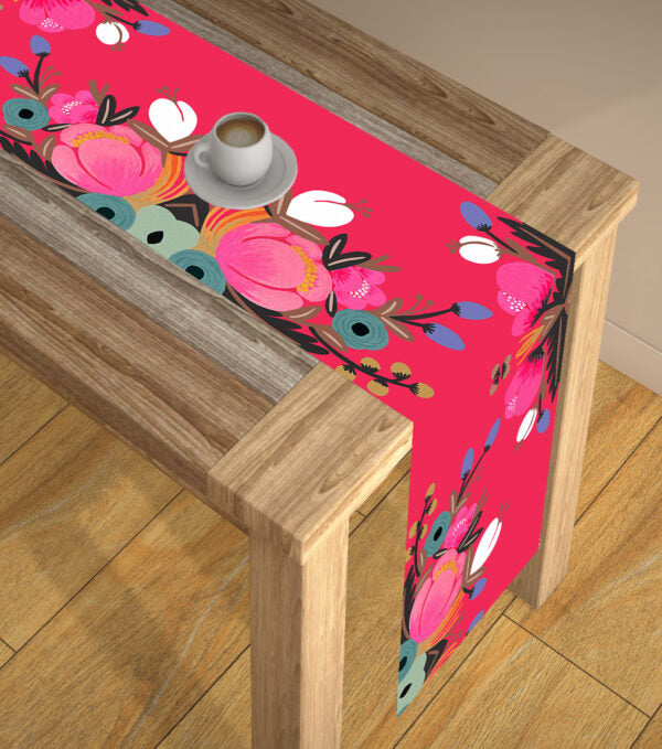 Red Floral Polyster Table Runner