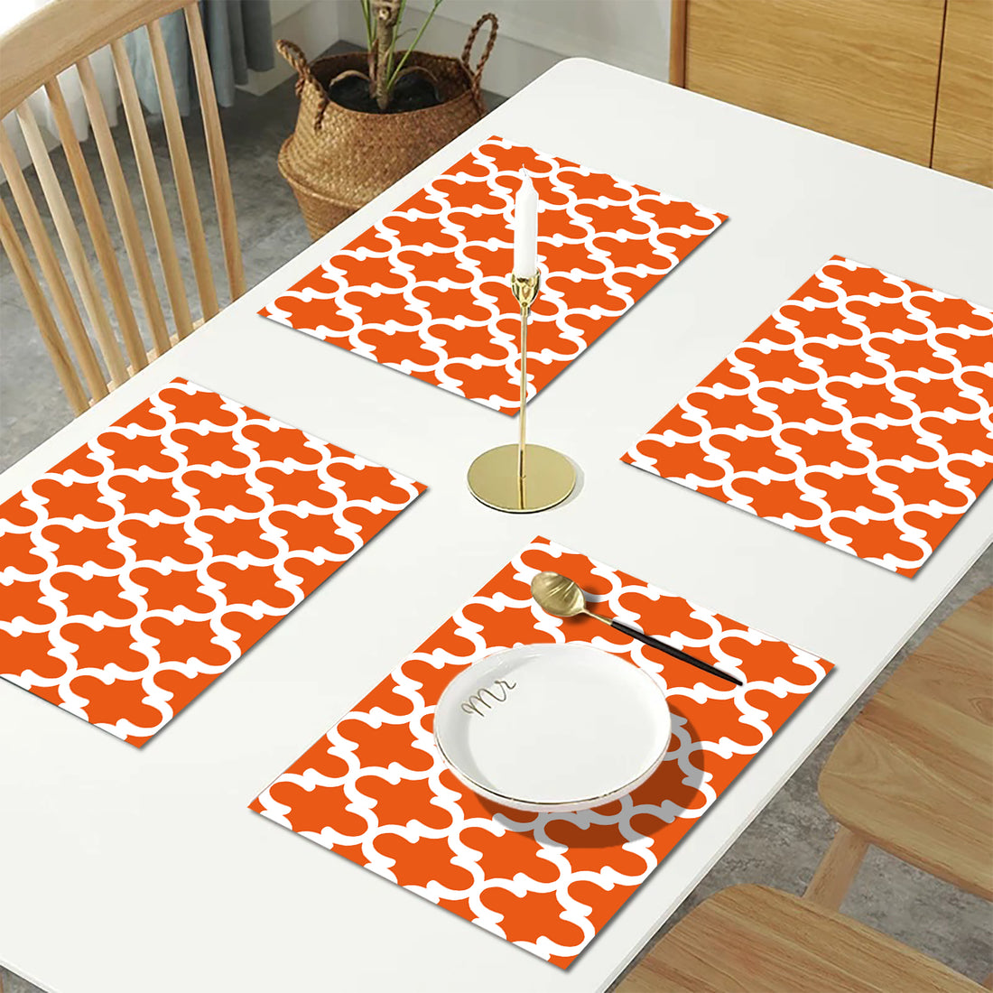 Orange Abstract HD Printed 4 Pcs Table Place Mat