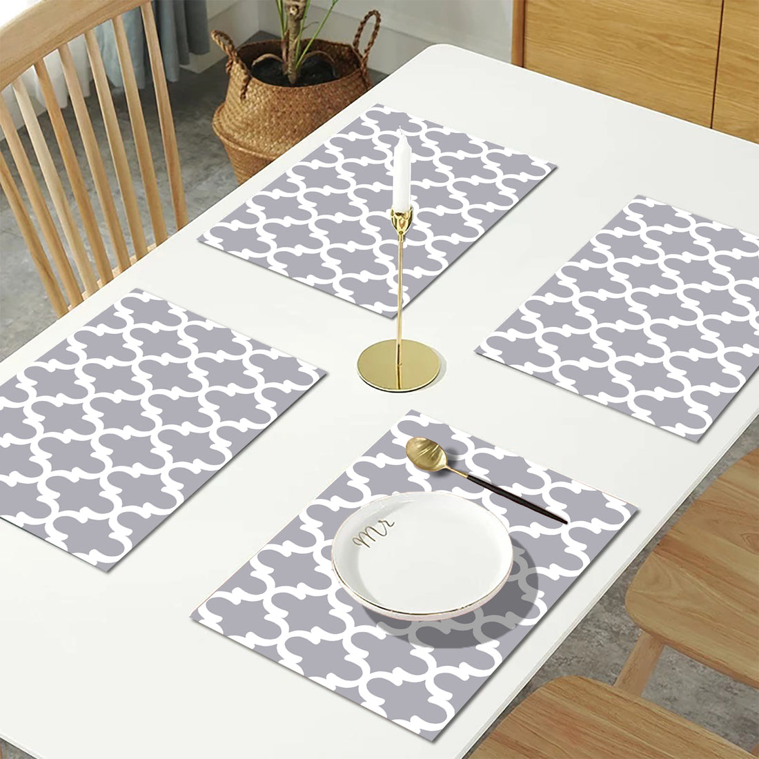 Grey Abstract HD Printed 4 Pcs Table Place Mat