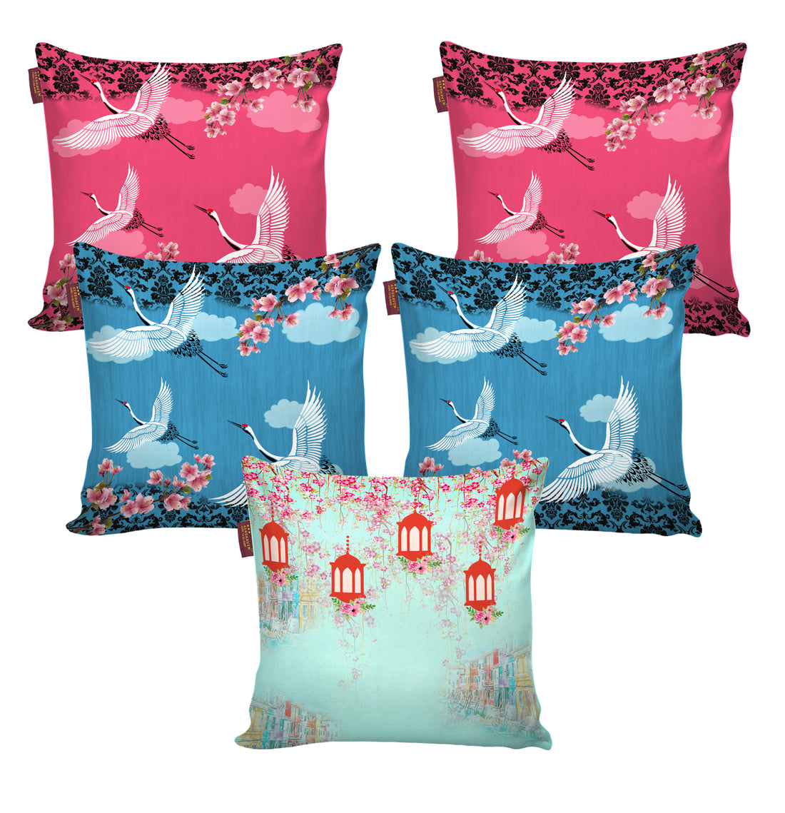 Set of 5 Digital Printed Hand Stitched Throw Pillow/ Cushion Covers