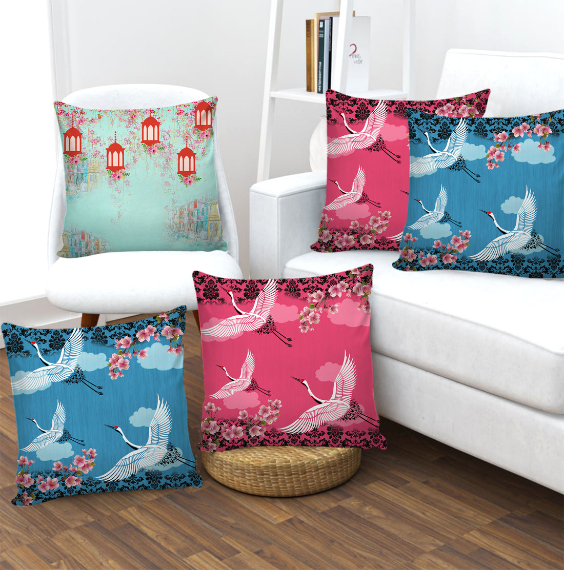 Set of 5 Digital Printed Hand Stitched Throw Pillow/ Cushion Covers