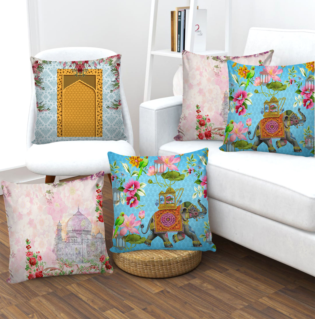 Set of 5 Digital Printed Hand Stitched Throw Pillow/ Cushion Covers