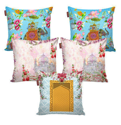 Set of 5 Digital Printed Hand Stitched Throw Pillow/ Cushion Covers