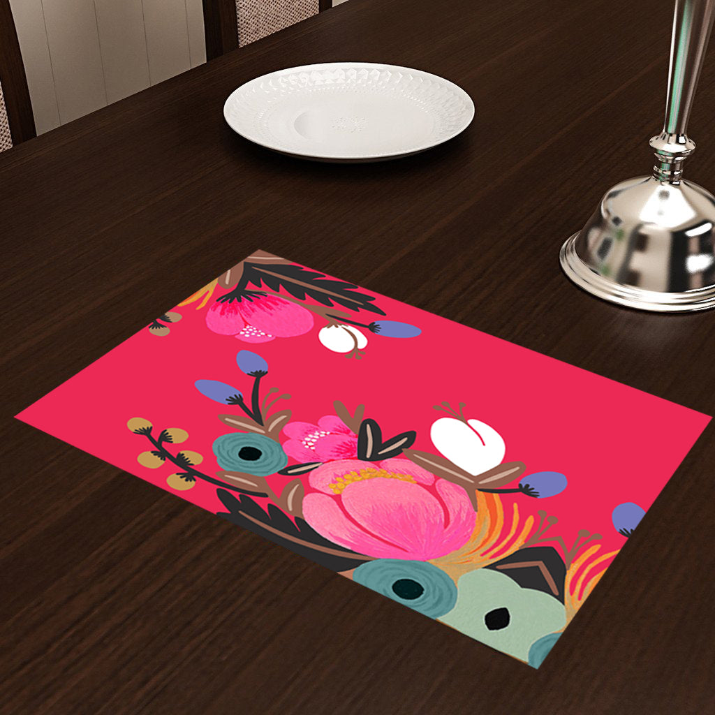 Red Floral HD Printed 4 Pcs Table Place Mat