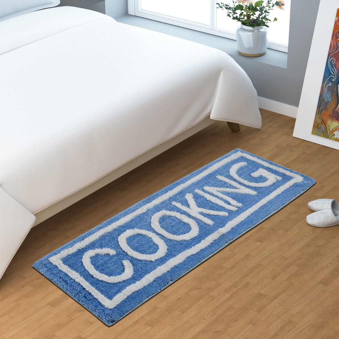 Soft Microfiber Kitchen Designer Anti Slip Runner, Aqua