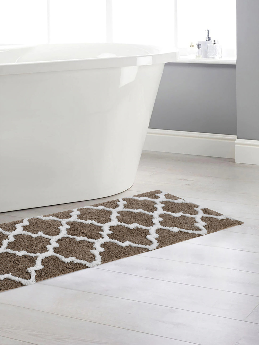 Soft Microfiber Abstract Moroccan Designer Anti Slip Runner, Coffee