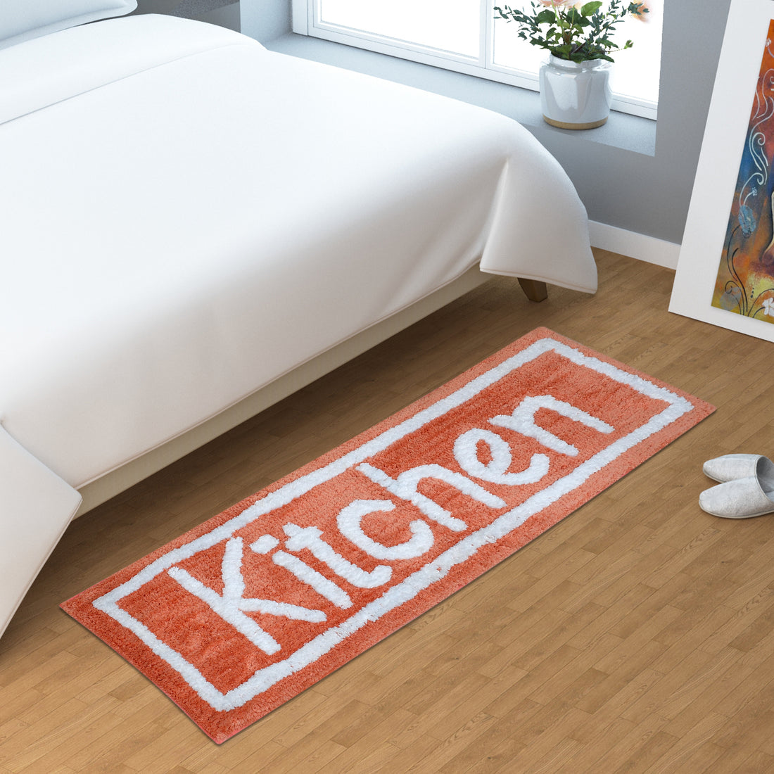 Soft Microfiber Kitchen Designer Anti Slip Runner, Peach