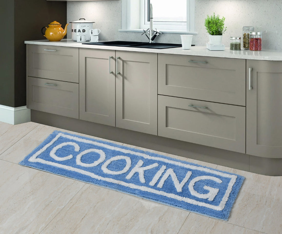 Soft Microfiber Kitchen Designer Anti Slip Runner, Aqua