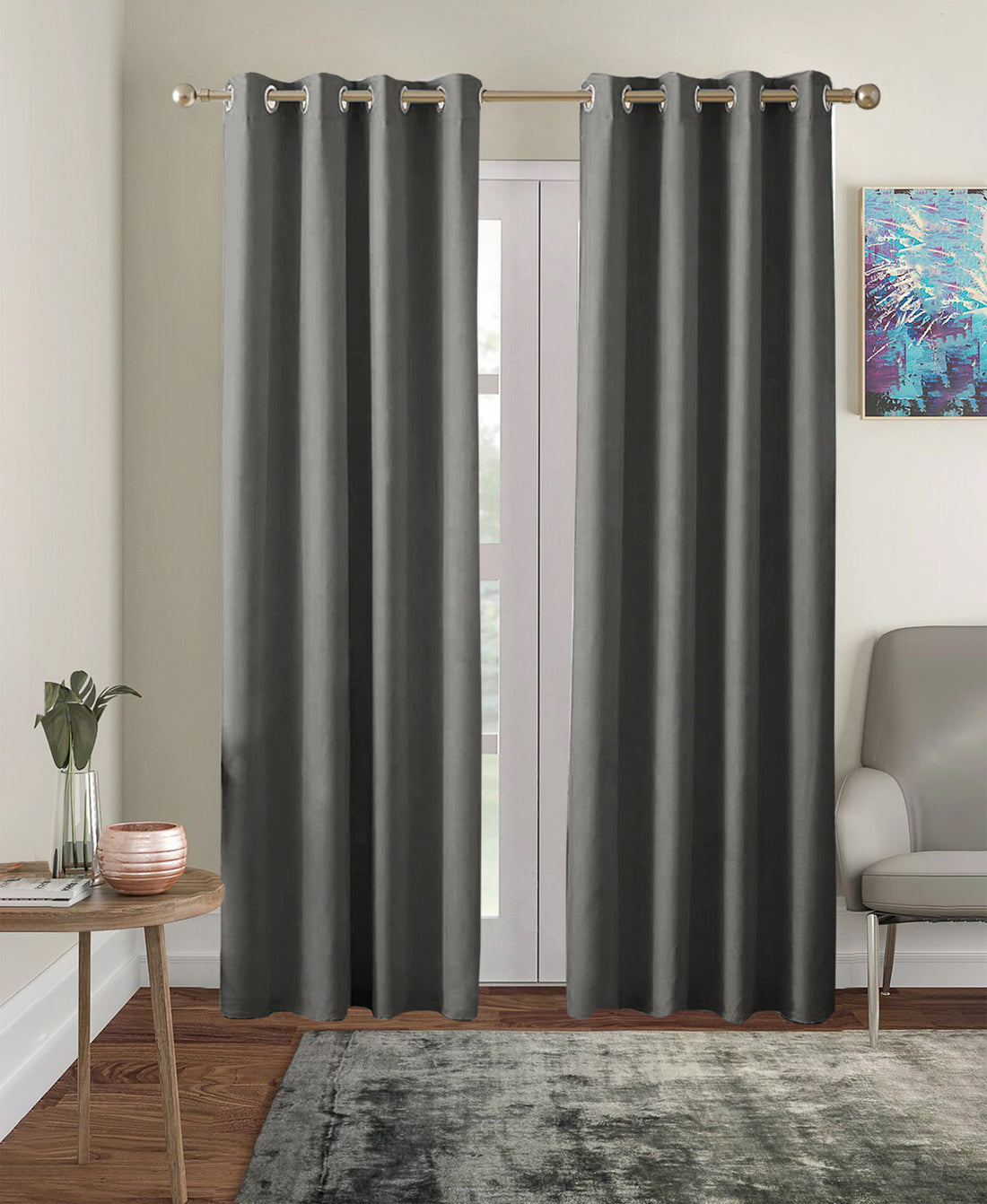 Set of 2 Blackout Solid Polyster Grommet Curtains